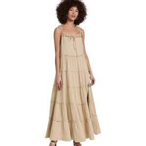 Charlie Holiday Cotton Maxi Dress Ruffled Tiered Natural 6